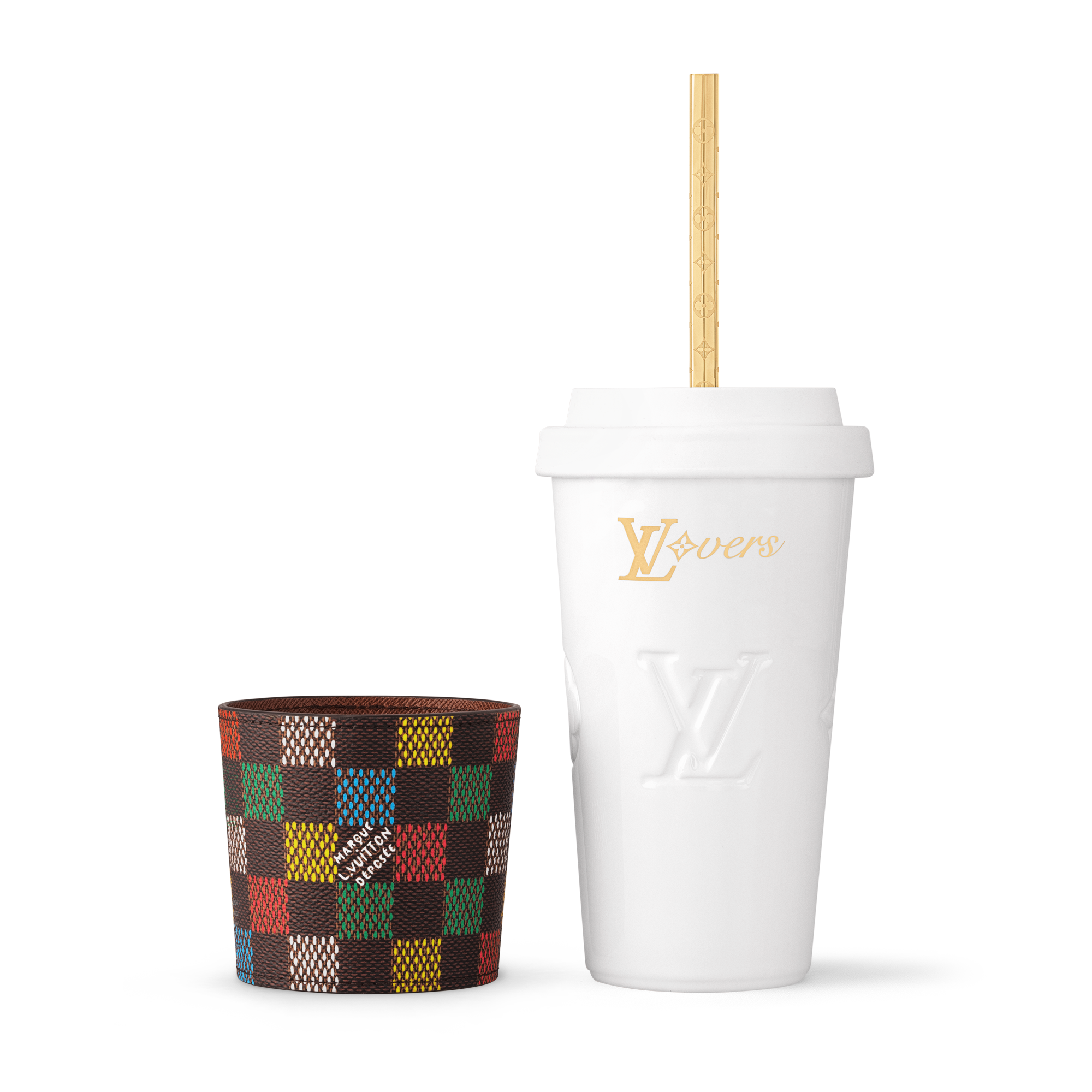 Bộ Ly Và Ống Hút LV Vers Damier  in Rương, Phụ kiện du lịch và Trang trí nội thất
