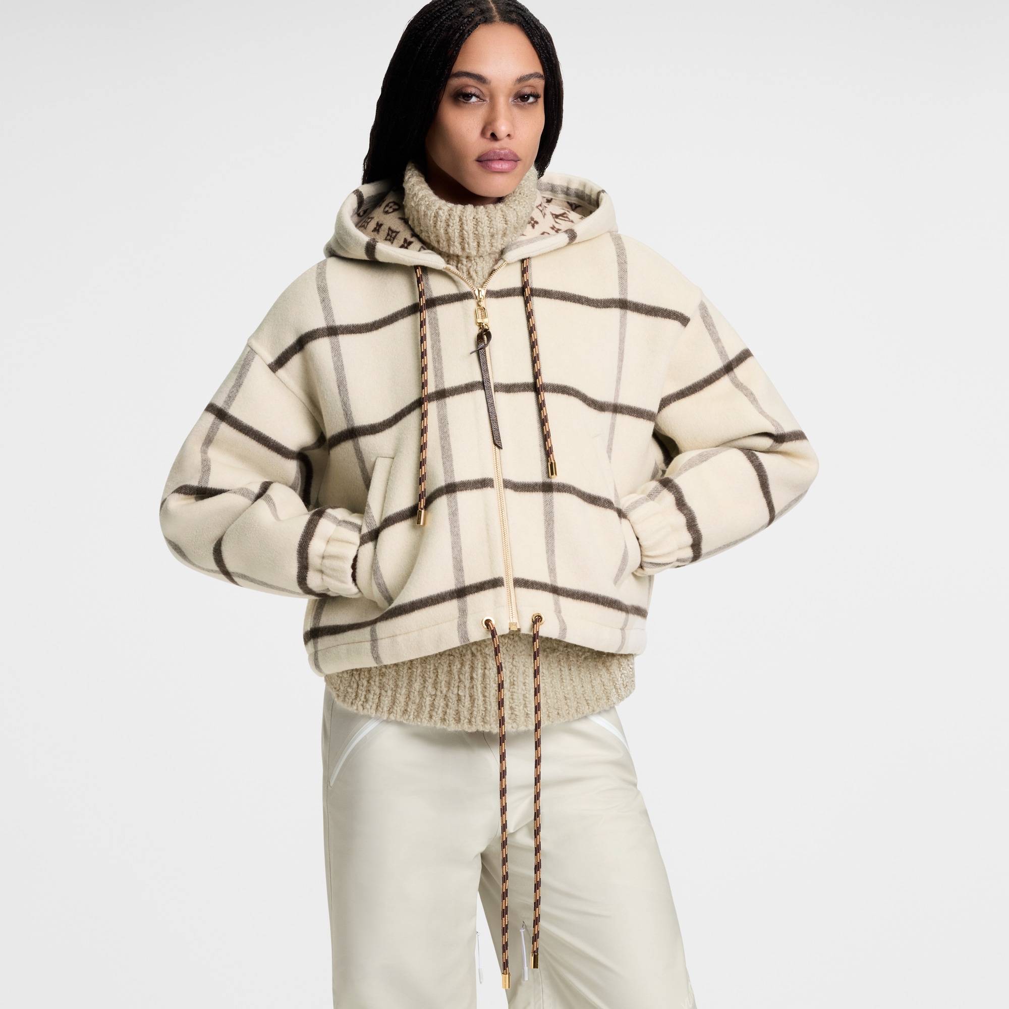 Check Motif Hooded Jacket  in Đồ Nữ