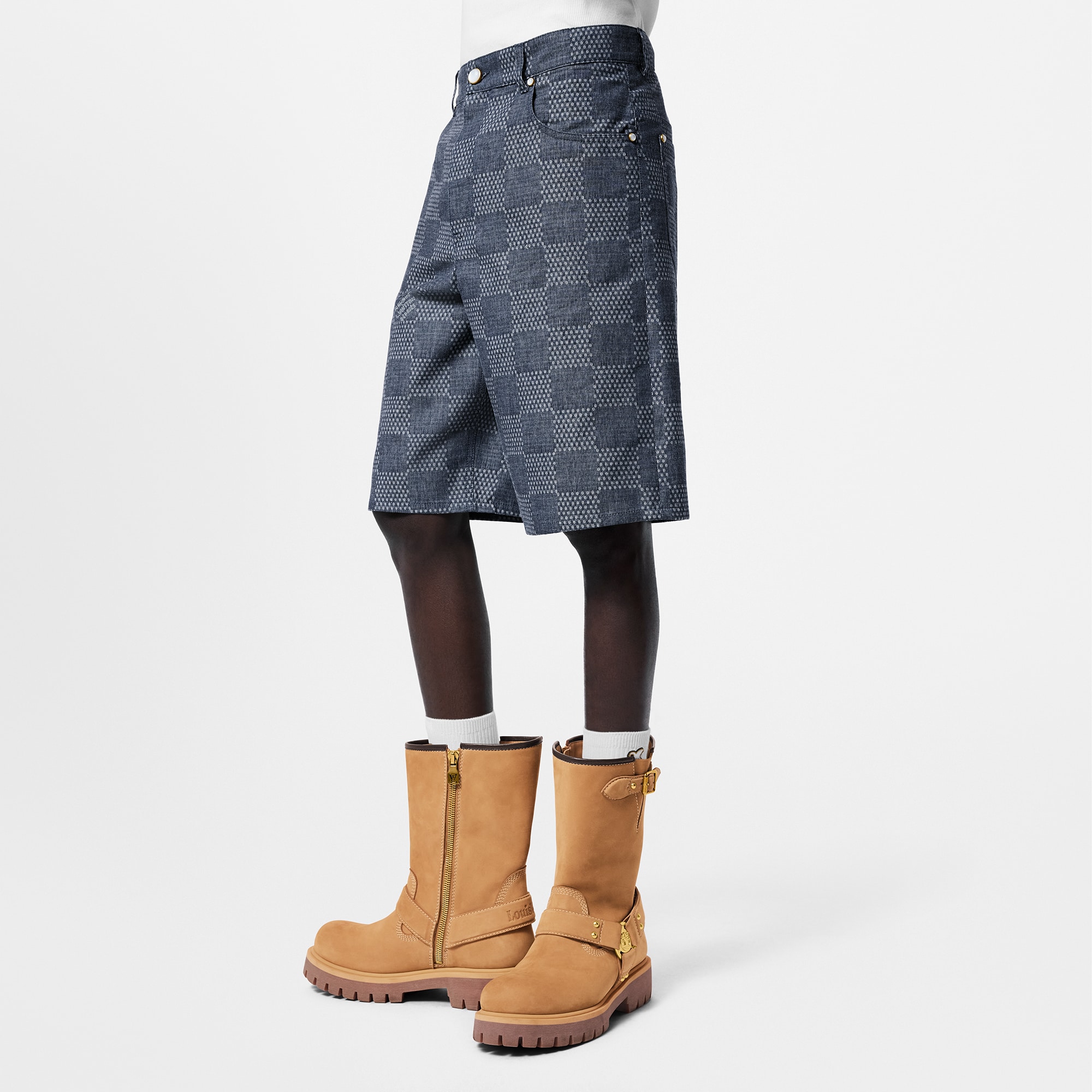 Quần Jean Ngắn Họa Tiết Damier  in Đồ Nam