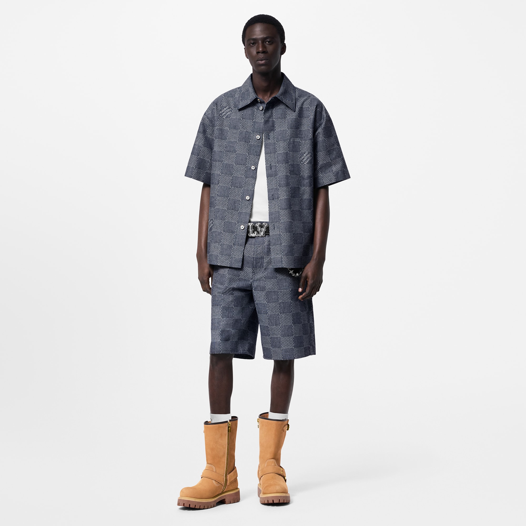 Quần Jean Ngắn Họa Tiết Damier  in Đồ Nam