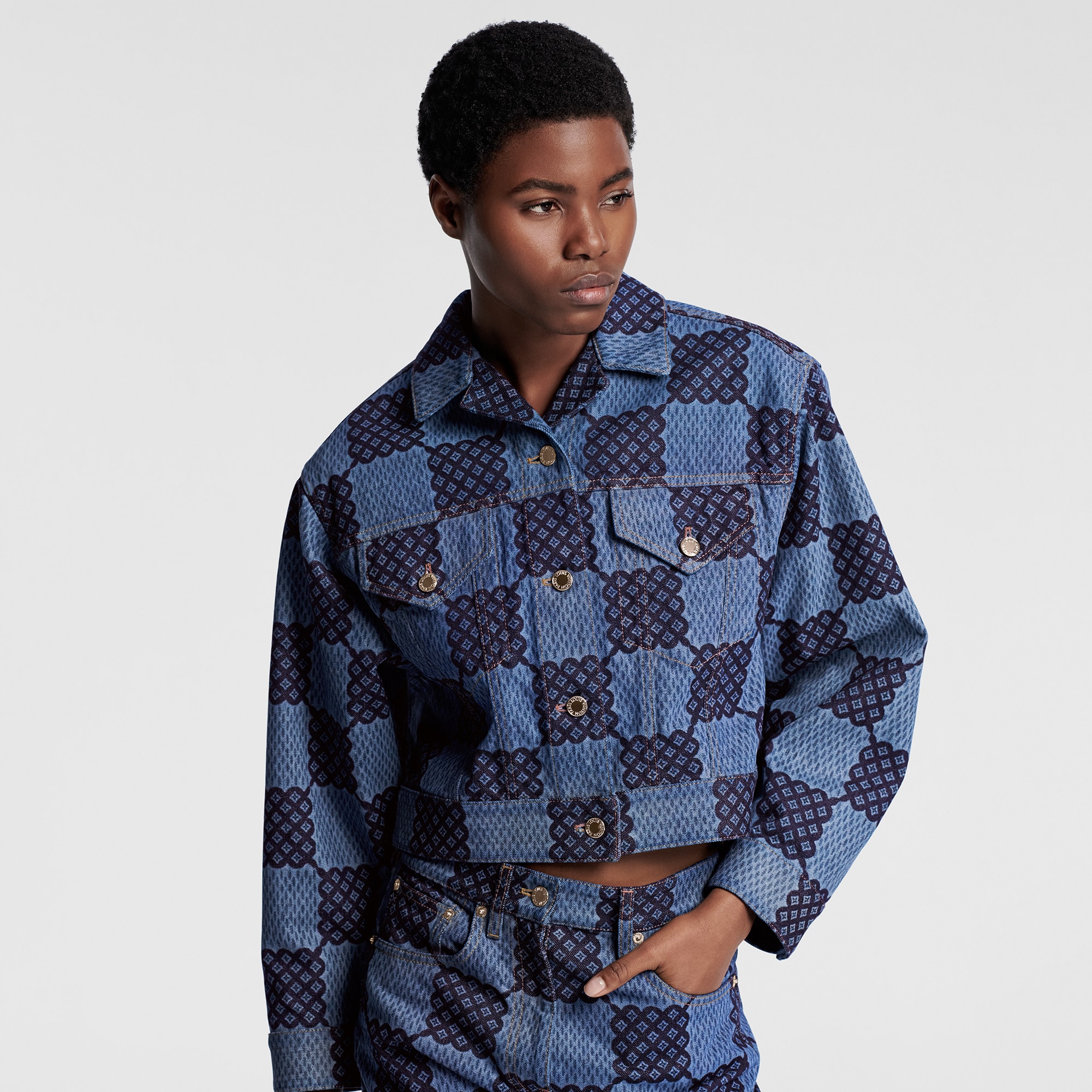 Áo Khoác Denim Họa Tiết Damier  in Đồ Nữ