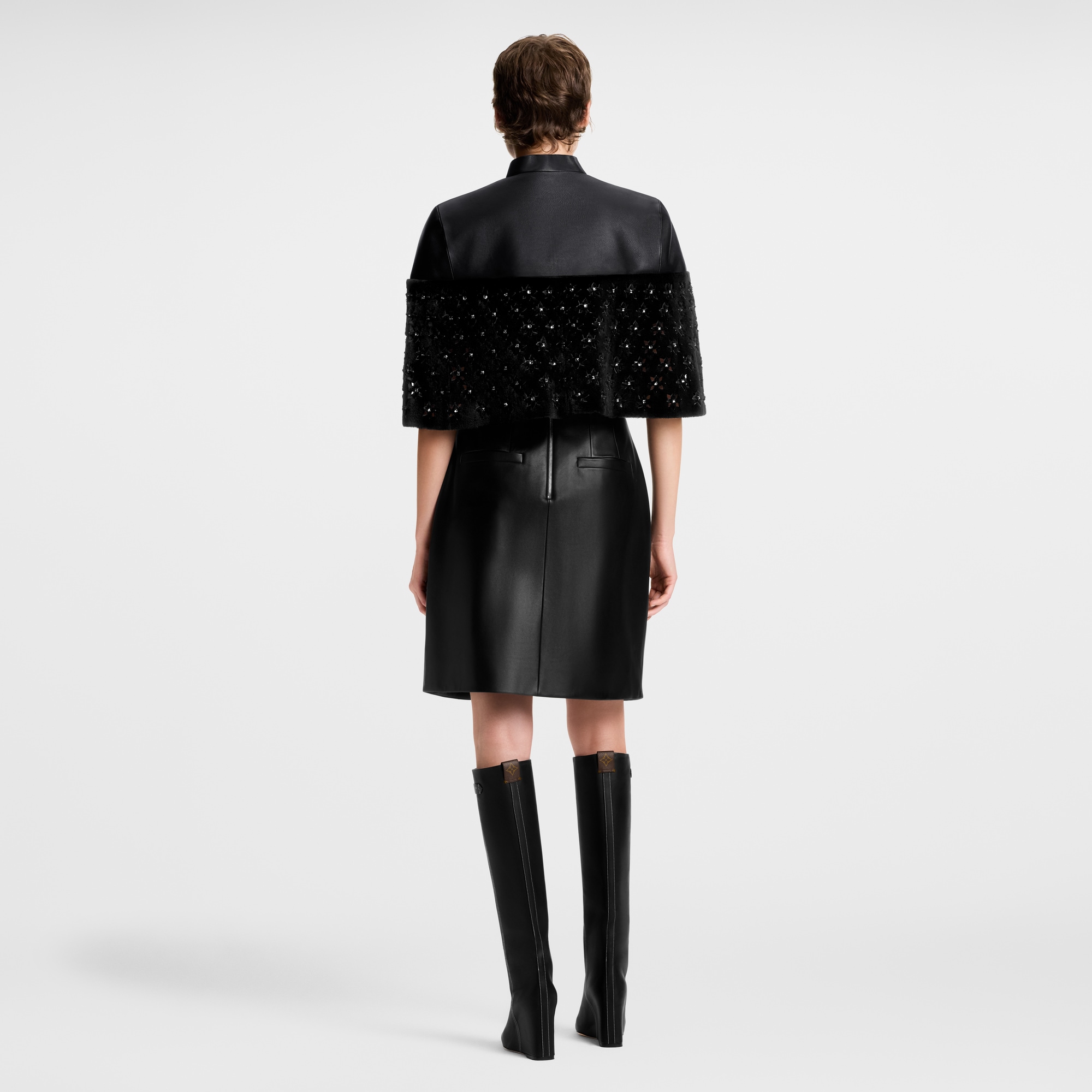 Fur Mix Leather Cropped Cape  in Đồ Nữ