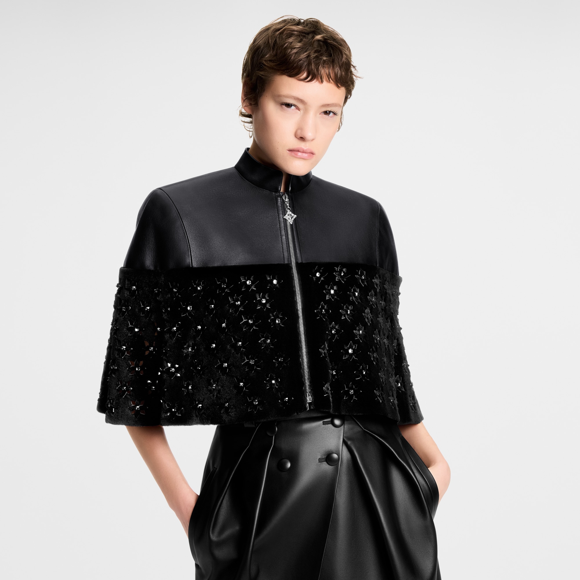 Fur Mix Leather Cropped Cape  in Đồ Nữ