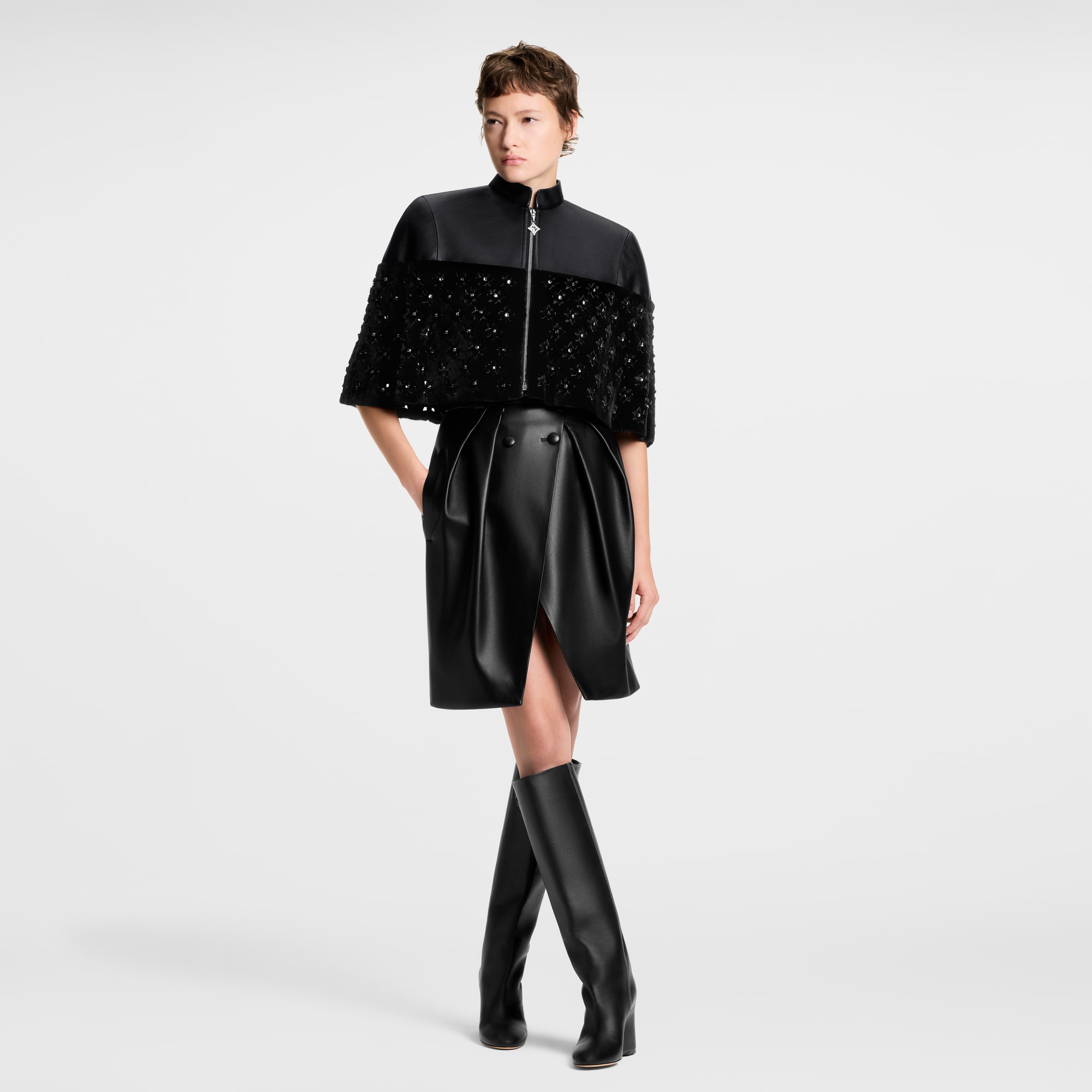 Fur Mix Leather Cropped Cape  in Đồ Nữ