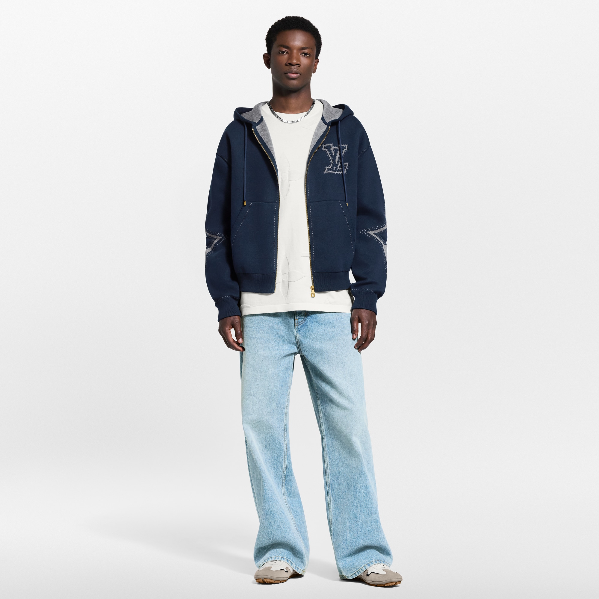 Graphic Intarsia Zipped Cotton Hoodie  in Đồ Nam