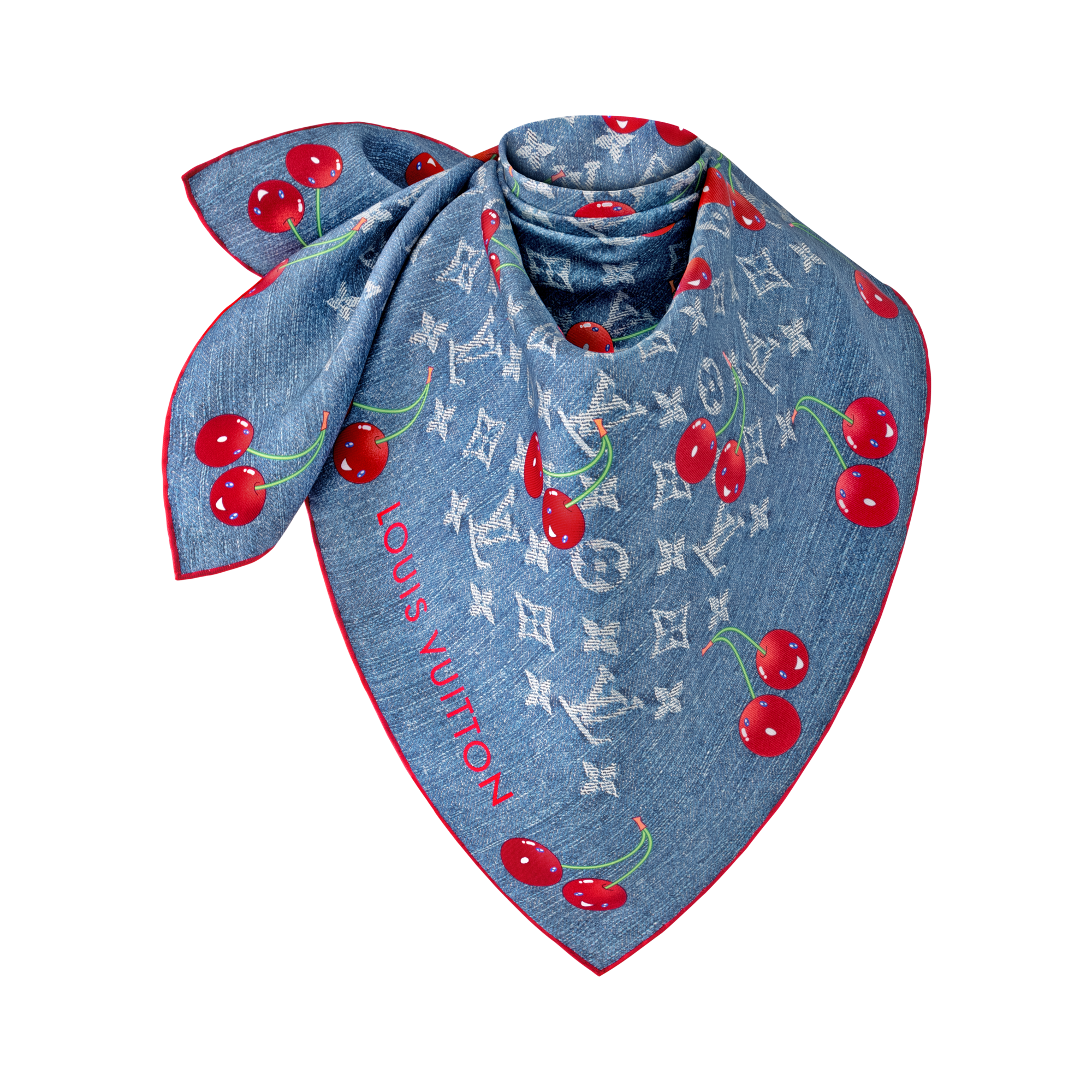 Khăn Lụa Vuông Denim Cerise 90 LV x TM . in Đồ Nữ