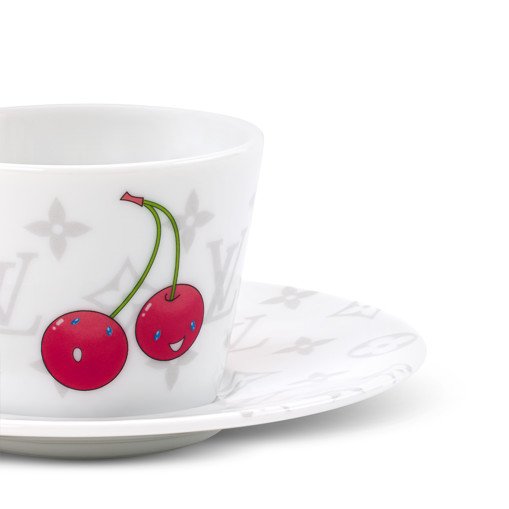 Bộ Tách Cà Phê Và Đĩa Lót LV x TM - 2 Bộ Monogram Cerises in Rương, Phụ kiện du lịch và Trang trí nội thất