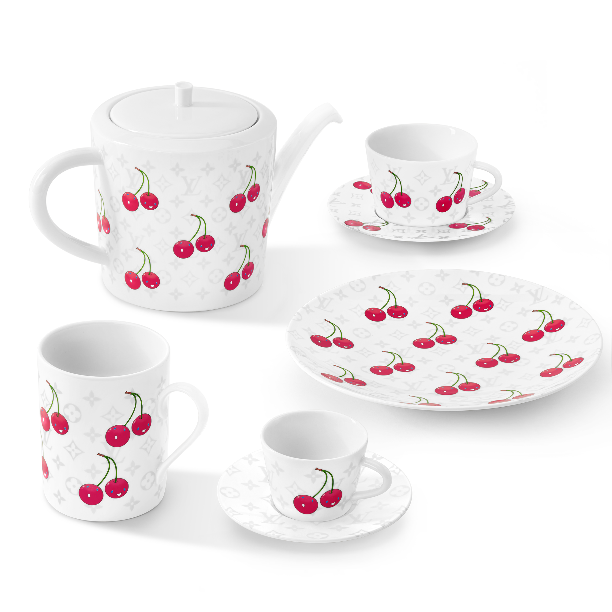 Bộ Tách Cà Phê Và Đĩa Lót LV x TM - 2 Bộ Monogram Cerises in Rương, Phụ kiện du lịch và Trang trí nội thất