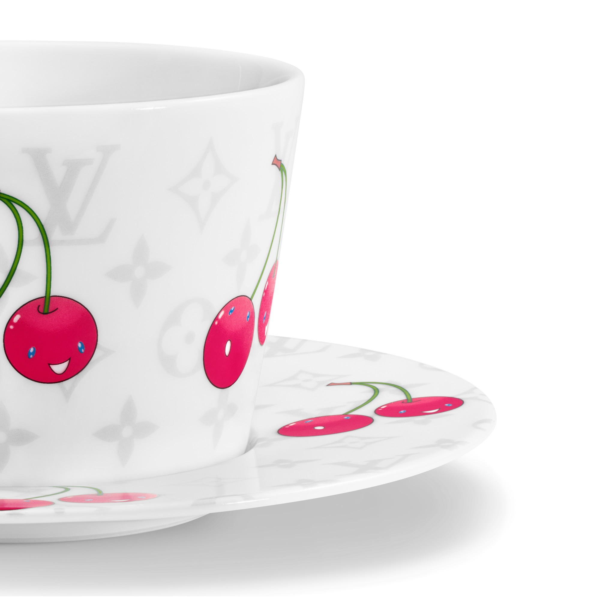 Bộ Tách Trà Và Đĩa Lót LV x TM - 2 Bộ Monogram Cerises in Rương, Phụ kiện du lịch và Trang trí nội thất