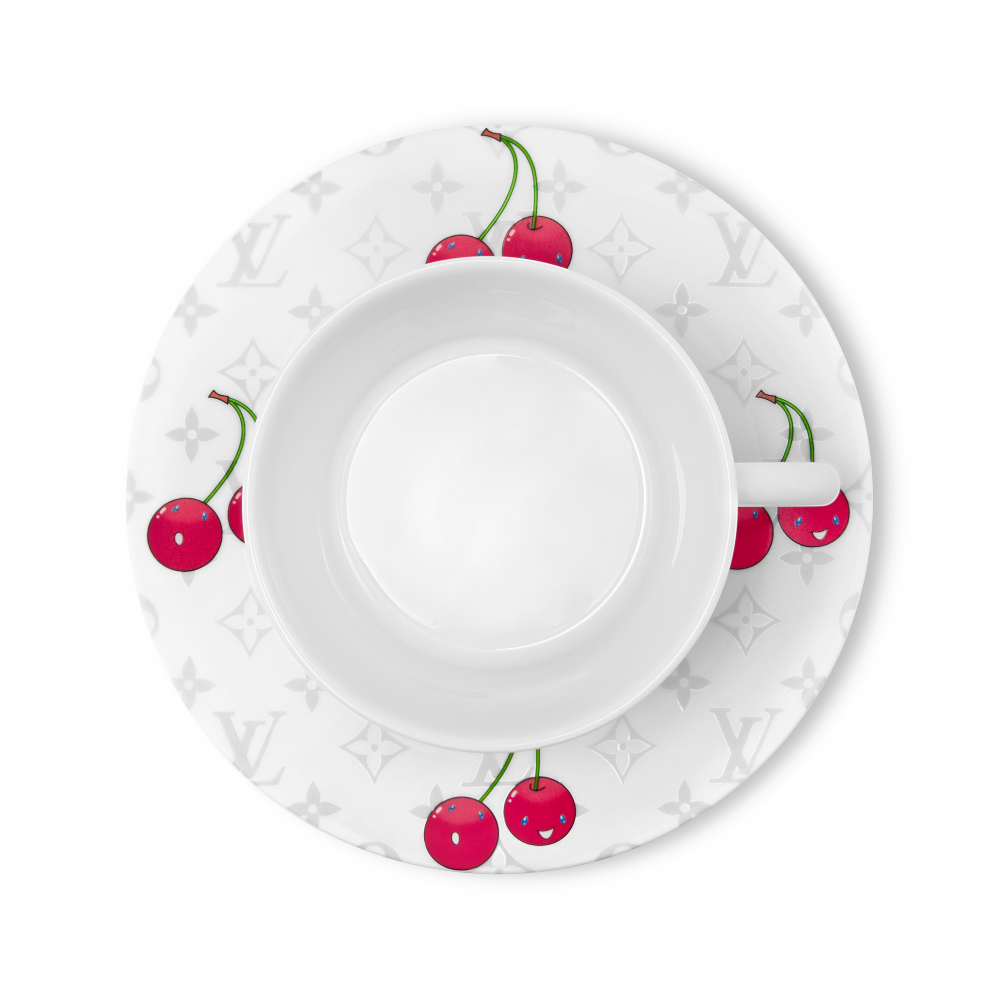 Bộ Tách Trà Và Đĩa Lót LV x TM - 2 Bộ Monogram Cerises in Rương, Phụ kiện du lịch và Trang trí nội thất