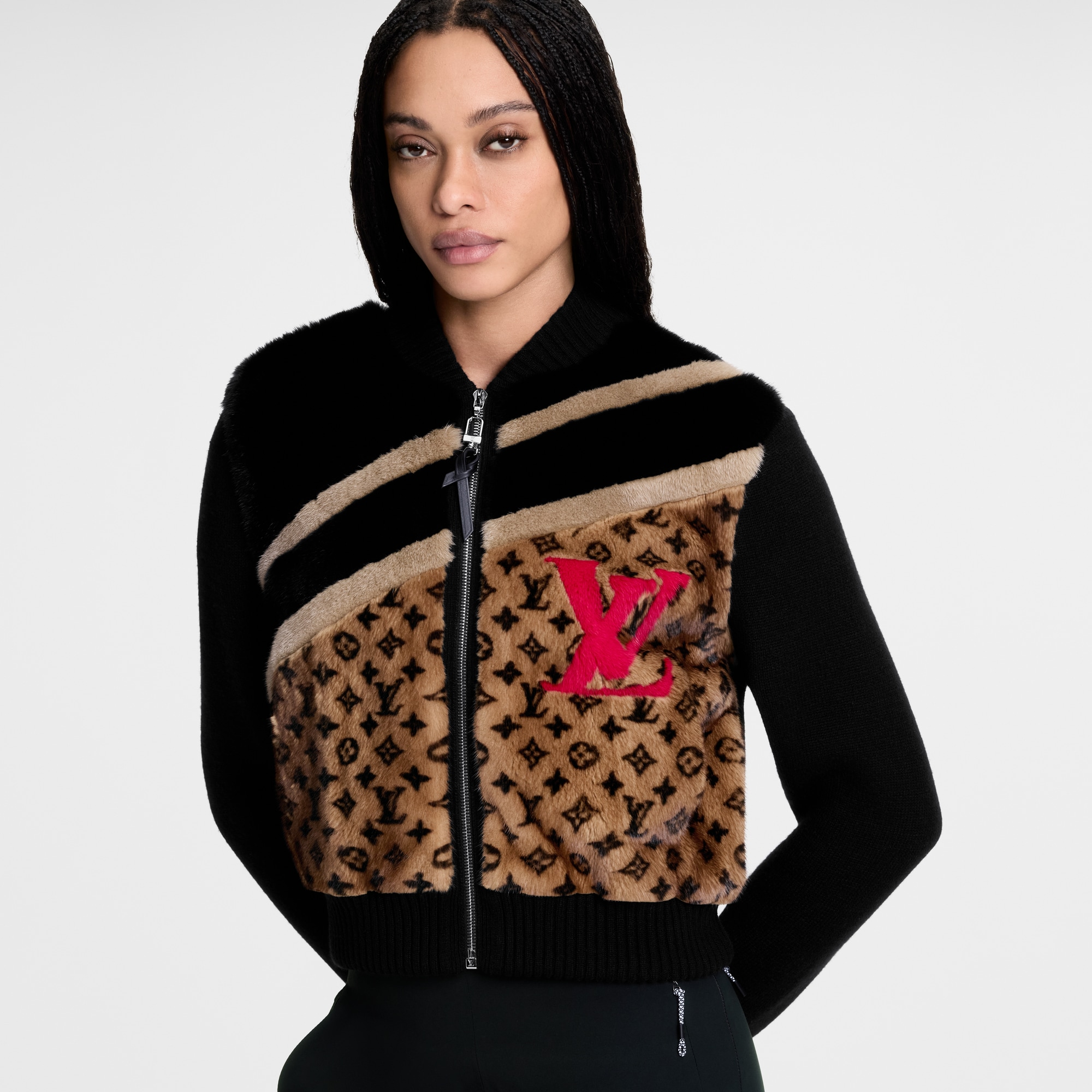 Mink Intarsia Bi-Matiere Cropped Bomber  in Đồ Nữ