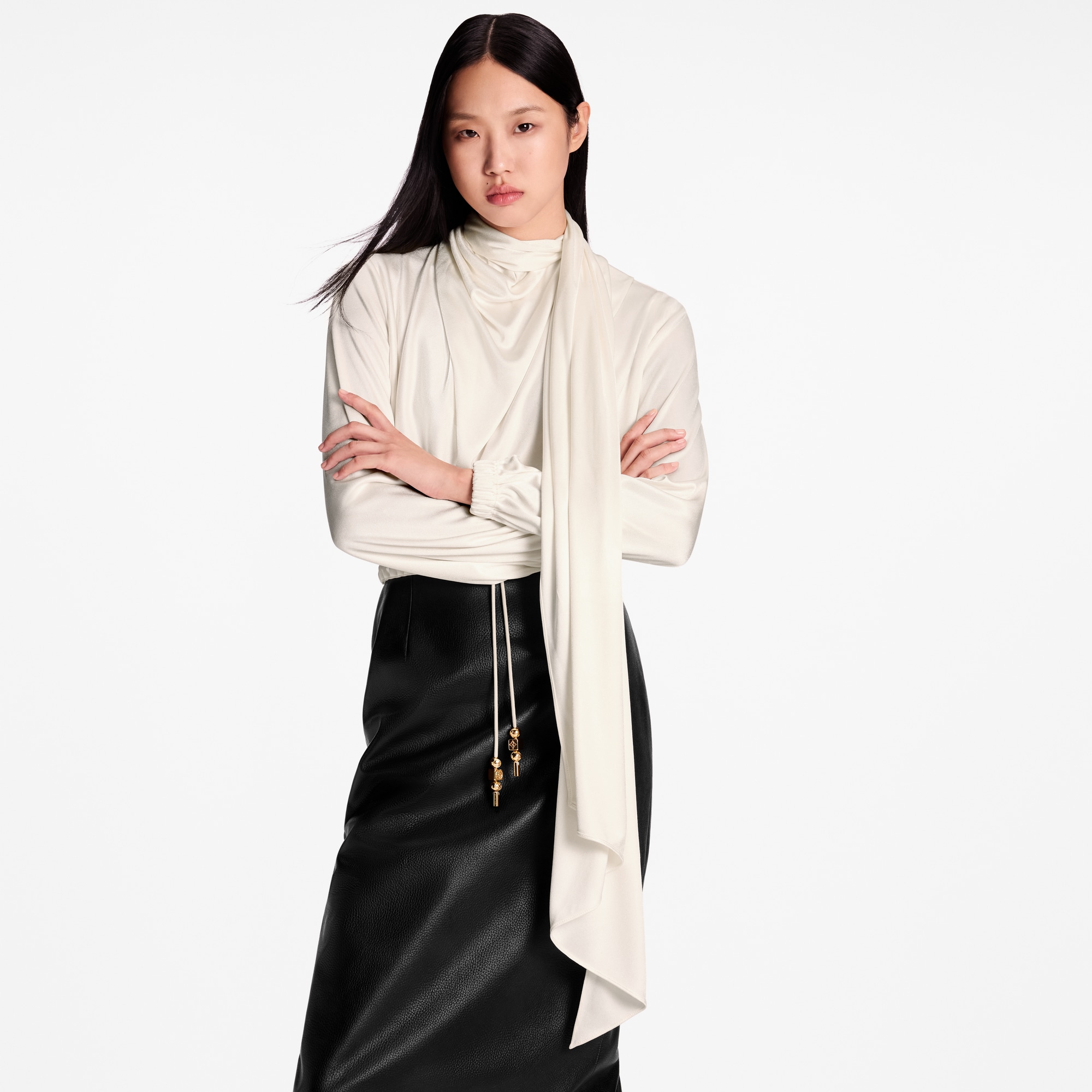 Scarf Collar Long-Sleeved Top  in Đồ Nữ